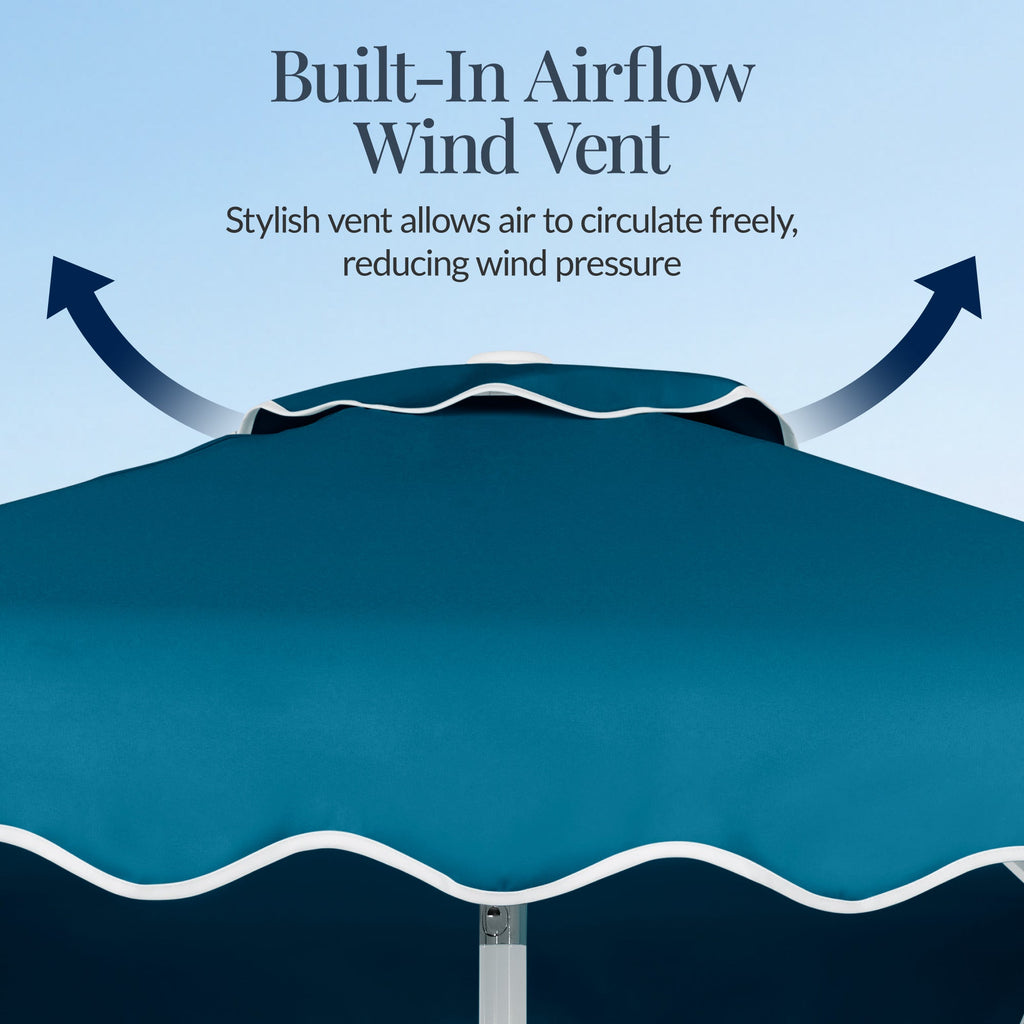 7.5ft Patio Market Umbrella,Wavy Trim UV-Fade-Resistant Crank and Tilt for outdoor comfort and convenience
