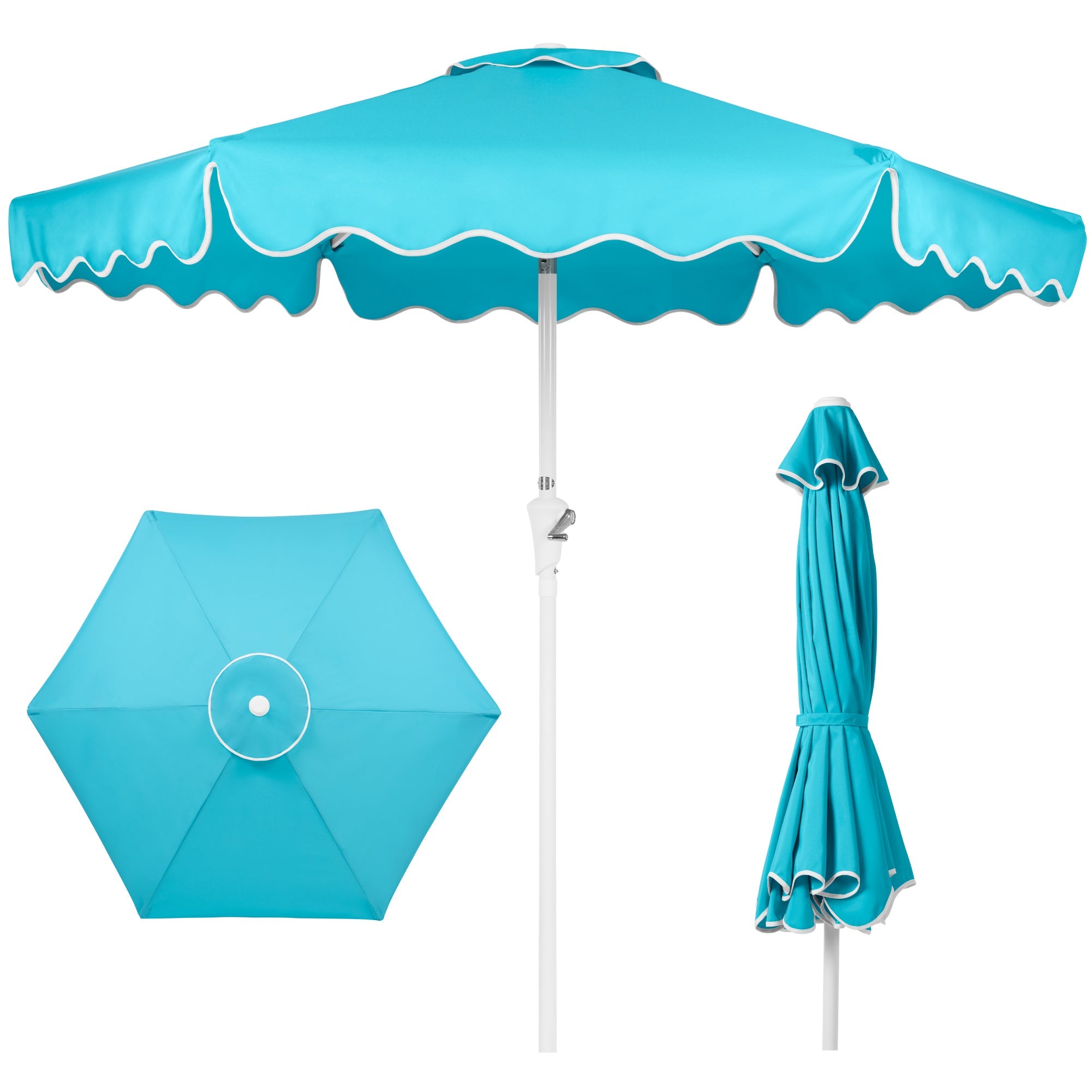 7.5ft Patio Market Umbrella,Wavy Trim UV-Fade-Resistant Crank and Tilt for outdoor comfort and convenience