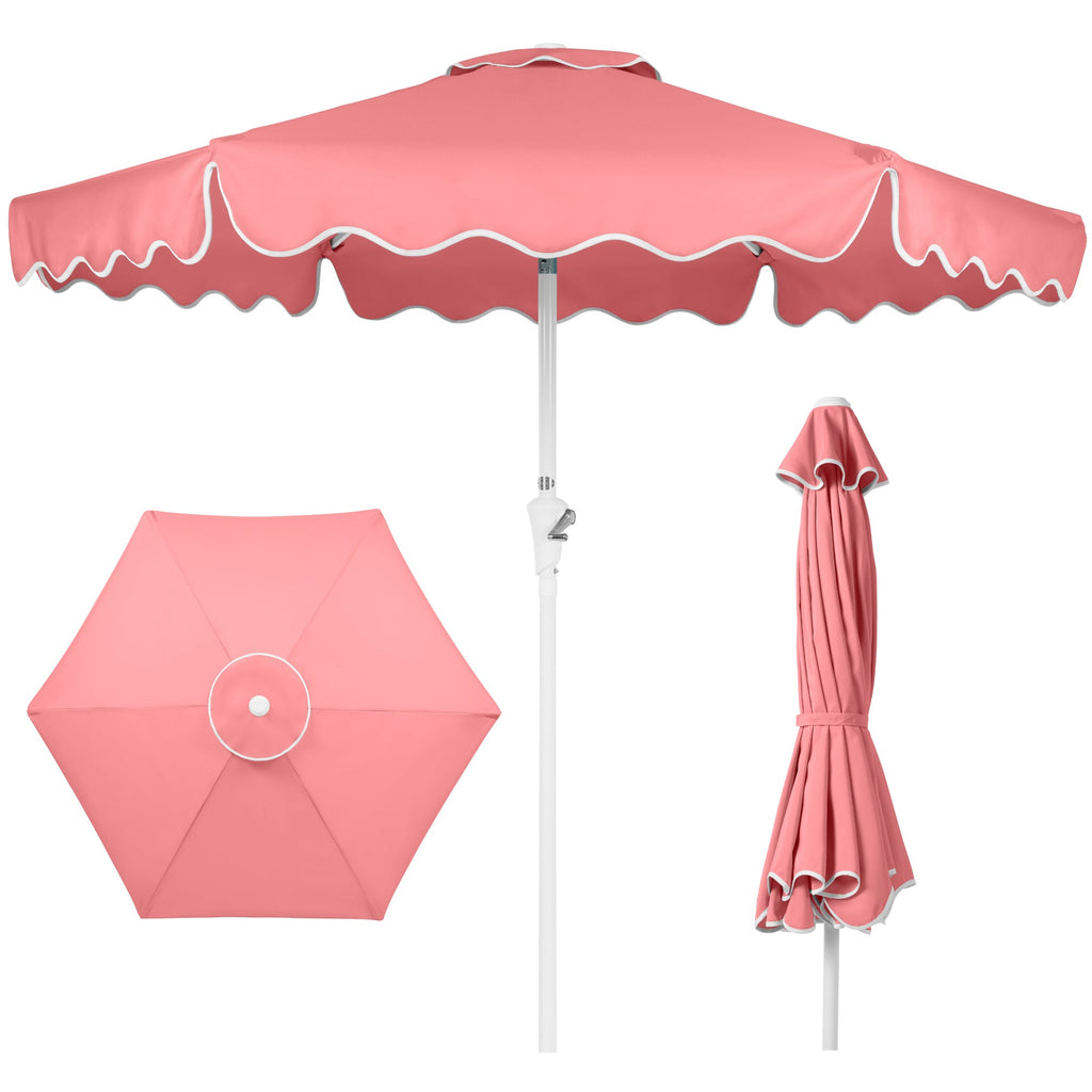 7.5ft Patio Market Umbrella,Wavy Trim UV-Fade-Resistant Crank and Tilt for outdoor comfort and convenience