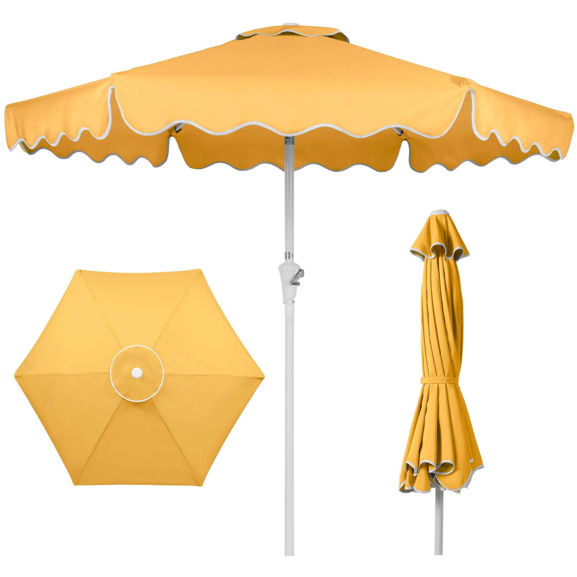 7.5ft Patio Market Umbrella,Wavy Trim UV-Fade-Resistant Crank and Tilt for outdoor comfort and convenience